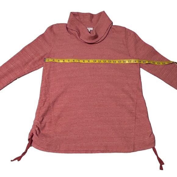 J. JILL Top Size L Cowl Neck Waffle Knit Rusched Side Ties Pullover - Picture 4 of 8